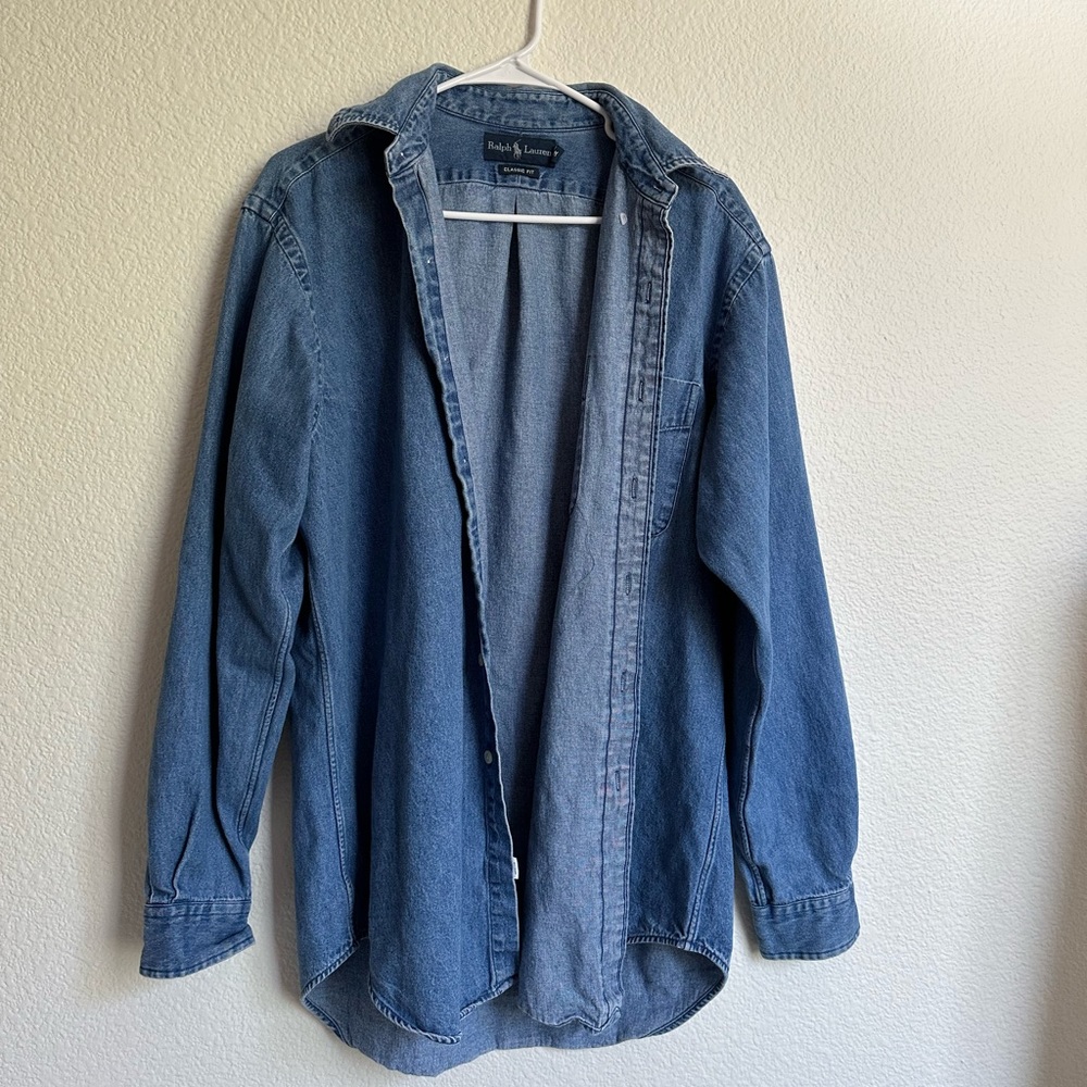 vintage ralph lauren denim oversized button up shirt